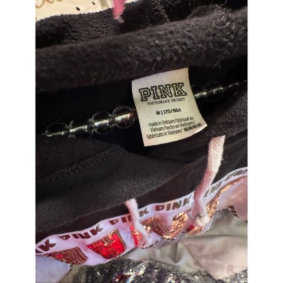 VS PINK Bling Hoodie Pullover -size Medium black gold bling sequin - Picture 6 of 7